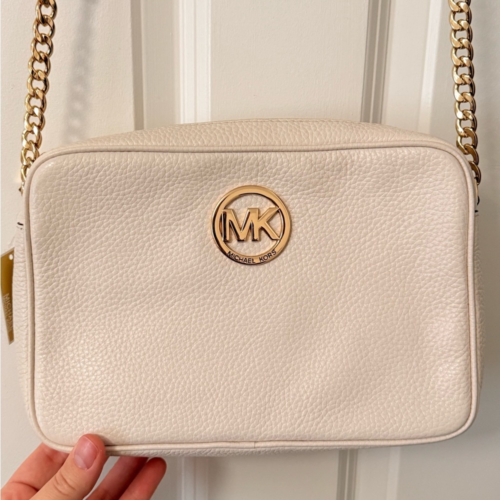 Michael Kors Ivory Crossbody Bag with Gold Chain